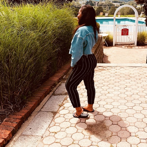 PrettyLittleThing Pants - PLT Diya Black Pin Stripe Casual Pants